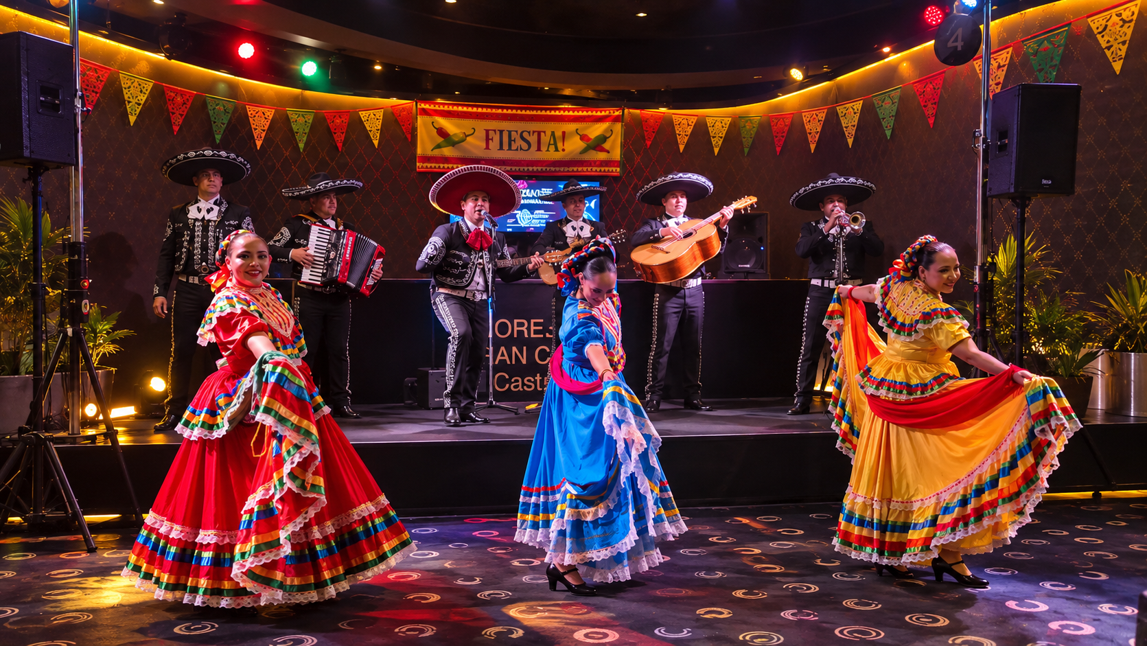 Fiesta mexicana en crucero con mariachi